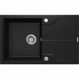 Deante Мойка кухонная Andante, гранит, прямоуг., с крылом, 780х490х194мм, чаша - 1, накладная, черный