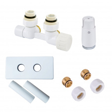 Комплект Duo-plex Mini угловой правый GZ 1/2"x15 mm Cu, белый, головка MINI M30x1,5 + комплект трубок с двойной розеткой (606200053)