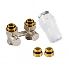 Комплект узел подключения 3/4"x3/4" прямой + 2 шт 1/2"x3/4" ниппеля, термоголовка 600100062 (М30х1,5мм) (600800054UA) Бердичів