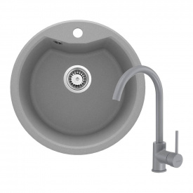 Набір для кухні Deante Solis, гранітна мийка ZRS_S803 + зміш. BEU_S62M, сірий (ZRSBS803)