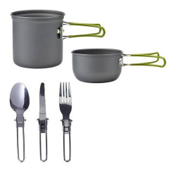 Набір туристичного посуду із зеленими ручками Cooking Set DS-101/6017 Фастів
