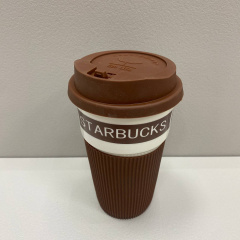 Склянка керамічна з силіконовою кришкою 400 мл Starbucks 9703 коричневий з білим Черкаси