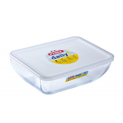 Форма стеклянная с пластиковой крышкой 3,5л 28х23х9.3 см прямоугольная Pyrex Daily 344P000 Смела