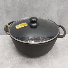 Кастрюля чугунная (казан) S&T 6,0 л со стеклянной крышкой и литыми ручками T404C3 Херсон
