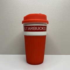 Стакан керамічний із силіконовою кришкою UKC 400 мл Starbucks 9703 червоний з білим Чернівці