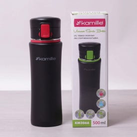 Термос-пляшка Kamille 500 мл спортивна з нержавіючої сталі КМ-2066 чорний/червоний
