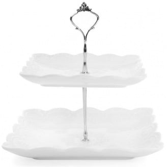 Фруктівниця фарфорова White City Мереживо 2 яруси 20+25см, висота 25см Bona 988-138