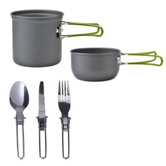 Набір туристичного посуду із зеленими ручками Cooking Set DS-101/6017