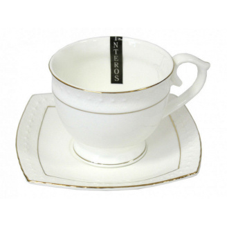 Чашка з блюдцем 280 мл кругла фарфорова біла Снігова королева Interos 5067107-A-280