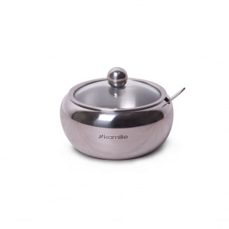 Цукорниця Kamille 460 мл з нержавіючої сталі з ложечкою та скляною кришкою КМ-7002