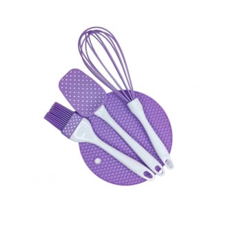 Силіконовий набір приладдя фіолетовий А-Плюс 1956 (лопатка, віночок, кисть, килимок)