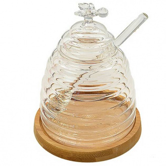 Банку для меду з ложкою на підставці Stenson 12 х 15 см R30172