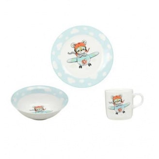 Набір порцелянового дитячого посуду Little Pilot 3 предмета Limited Edition C772