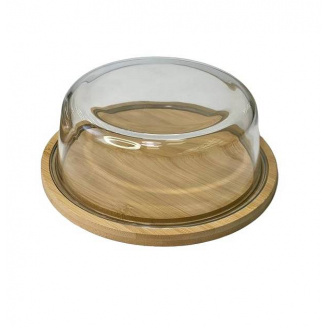Блюдо-сирниця бамбукове зі скляною кришкою 21х21х7,8 см OLens O102-627