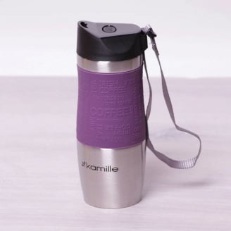 Термокухоль Kamille 380 мл з нержавіючої сталі Срібляста / Фіолетова КМ-2052