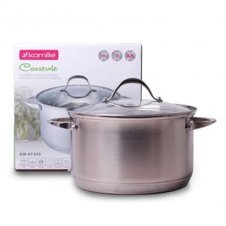Каструля 6,5 л з нержавіючої сталі з кришкою та 7-шаровим дном d-24 h-14.5 см Kamille KM-4724S