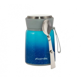 Термос пищевой Kamille 530 мл из нержавеющей стали голубой с синим КМ-2096