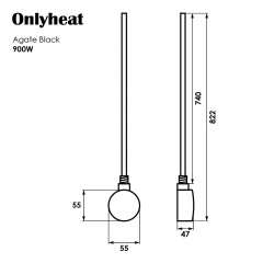 ТЕН для рушникосушки OnlyHeat Agate Black 0,9 кВт Вінниця