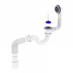 Сифон для ванни ZERIX SV-01-A 1 1/2" прямоточний з випуском та переливом (ZX4957) Київ