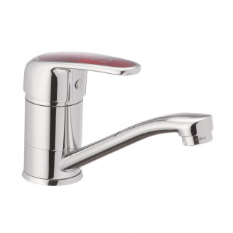 Смеситель для умывальника Haiba MAGIC 004 с красной ручкой (излив 15 см) (HB0690)