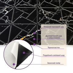Самоклеюча PET мозаїка Sticker Wall 300х300х4 мм Чорний (D) SW-00002446 Кропивницький