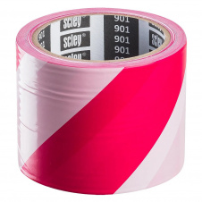 Сигнально - ограждающая лента Scley 80 мм x 100 м двухсторонняя красно-белая