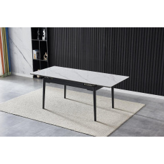Стіл BONN II CERAMIC 140(200)*90 білий глянець/чорний каркас Вышгород