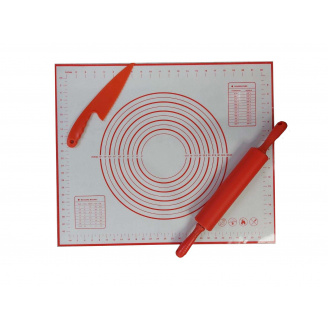 Силиконовый коврик для раскатки теста и выпечки Ytech 60 х 50 см + нож, скалка 2191