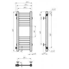Рушникосушарка водяна Magnus П8 200х800 Deffi Чорний (A.MA.80.20.8.B.B) Охтирка