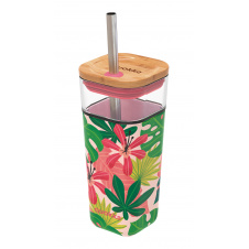 Бутылка с трубочкой Quokka Pink Jungle Flora 540 мл (40057)