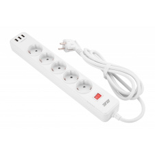 Мережевий фільтр подовжувач з USB 2E 5XSchuko 3 USB-A 5 розеток 2 м білий