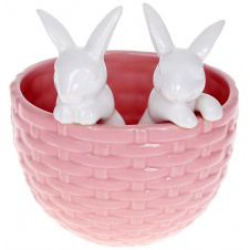 Горшок декоративный Кролики в корзинке 14х13.5х15см Pink BonaDi