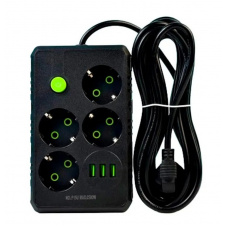 Подовжувач UA Power з USB 6 м 4 розетки 3 USB F15U Чорний