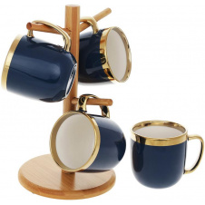 Набор чайный на бамбуковой стойке 4 кружки 320мл Dark Blue Чайная Линия Bona DP118104