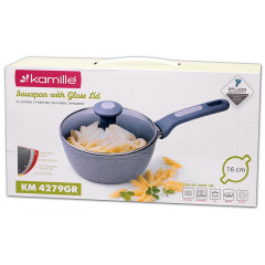 Ковш Kamille Grey Gotland диаметр 16см со стеклянной крышкой DP36882 Чернівці