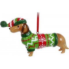 Ялинкова игрушка BonaDi Dachshund in a sweater 13х7.5х3 см Різнокольоровий DP232137 Вишневе