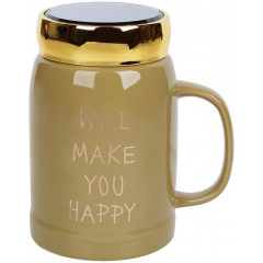 Чашка фарфор с крышкой Bona Will make you happy 550 мл DP39616 Изюм