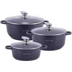 Набор 3 кастрюли Landes Black 2.3л 4.5л 6.5л с двумя прихватками Kamille DP36495 Київ