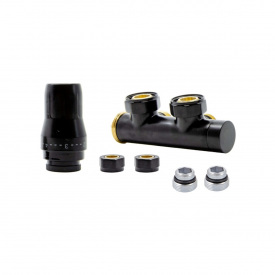 Термостатический комплект Schlosser Duo-Plex 3/4x15 mm Cu угловой левый, черный матовый (HB02KLC-R90051)