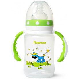 Бутылочка для кормления детская Baby Ослик на поляне 240 мл с ручками Fissman DP43959