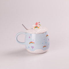 Чашка керамічна Rainbow з кришкою і ложкою Happy Life 400 мл блакитний (HPCY8278BL) Запоріжжя
