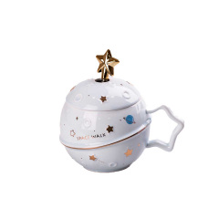 Чашка керамическая TS Kitchen 500 мл Space Walk с крышкой и ложкой синий (HP8226BL) Михайловка