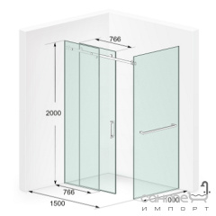 Душевая кабина Liberta Legia 1500x1000x2000 стекло графит, ручка рейлинг-кноб верт, полотецедерж. бк. ст 700 Вінниця