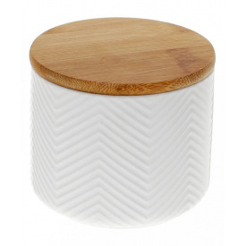 Керамічна банка Resio 550ml з бамбуковою кришкою біла матова DP218238 BonaDi