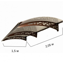 Металический сборный навес (козырек) над дверью Dash'Ok 2.05x1.5 м Style, медь антик, мон 3 мм, бронза Дзензелевка
