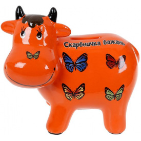 Скарбничка керамічна Корівка Скарбничка бажань 14х17см помаранчева Bona DP73598