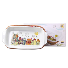 Форма для запекания керамическая 2.4 л Kamille 41x20x6 см прямоугольная с ротанговой корзинкой KL226354 Ірпінь