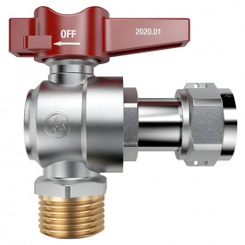 Кран шаровой MIRAYA 3/4" НВ с накидной гайкой, угловой