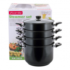 Кухонная трехуровневая пароварка 10л из углеродной стали KL225722 Kamille