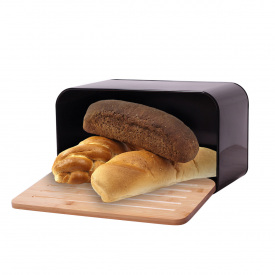 Металличекая хлебница из нержавеющей стали и бомбуковой крышкой 35см KL225375 Kamille